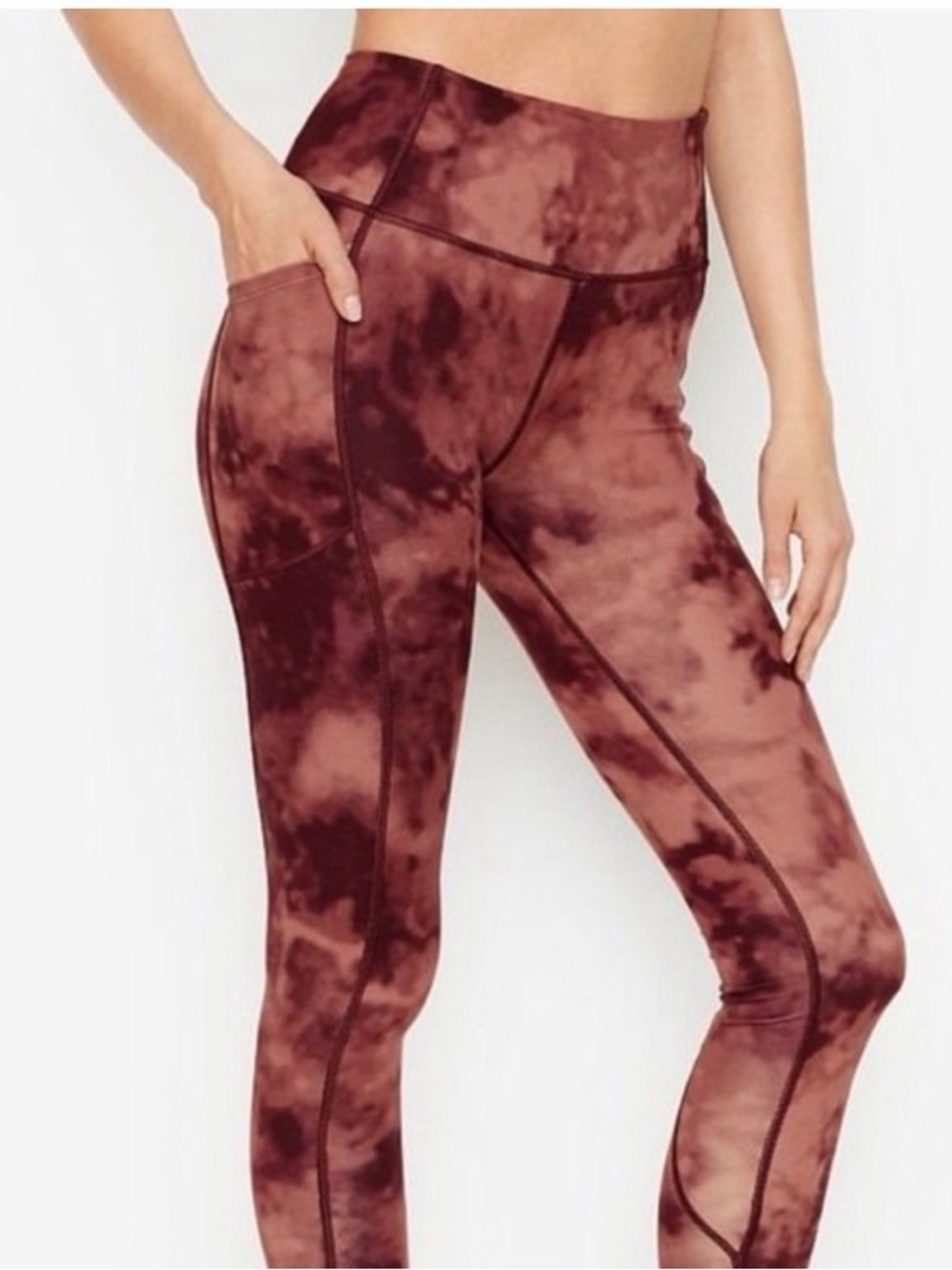 Victoria's Secret Incredibe Essential Legging 7/8 Wine Tie Dye w/ Pockets